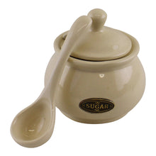 Cargar imagen en el visor de la galería, Country Cottage Cream Ceramic Sugar Bowl With Lid &amp; Spoon
