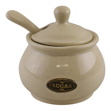 Cargar imagen en el visor de la galería, Country Cottage Cream Ceramic Sugar Bowl With Lid &amp; Spoon
