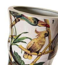 Cargar imagen en el visor de la galería, Ceramic Umbrella Stand, Bamboo &amp; Tropical Bird Design
