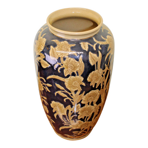 Ceramic embossed vase navy gold regal design 35cm