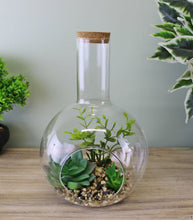 Load image into Gallery viewer, Large faux succulent in glass terrarium
