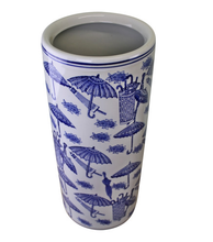 Load image into Gallery viewer, Umbrella stand, vintage blue &amp; white umbrella design
