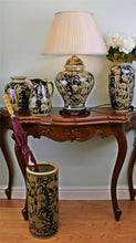 Charger l&#39;image dans la galerie, Ceramic embossed vase navy gold regal design 35cm
